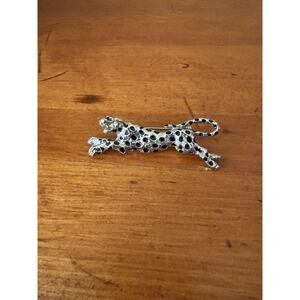 Vintage Leopard Cheetah Brooch Black Enamel Spotted Cat Gold Tone Animal Pin
